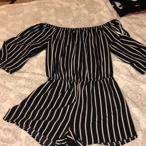 off the shoulders striped romper